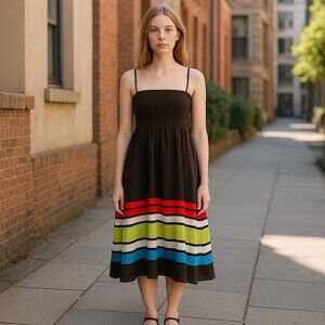Gap Women Halter Tube Maxi Dress Size Small Brown Color Block Beach Festival Y2K